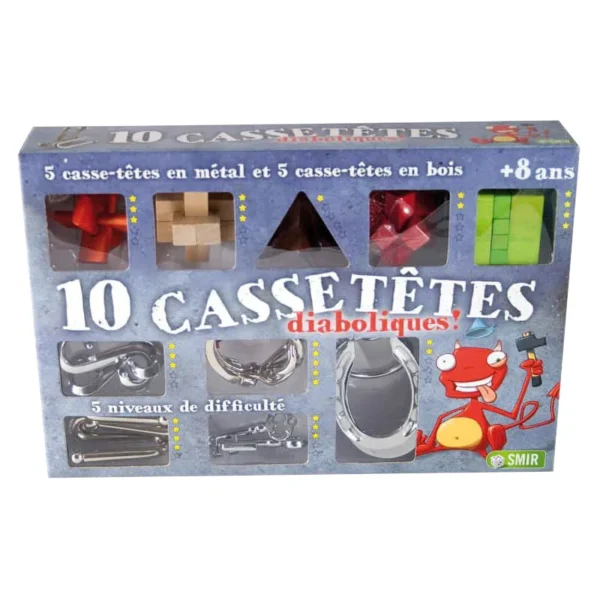 Coffret 10 casse-têtes bois et métal - boite de jeu
