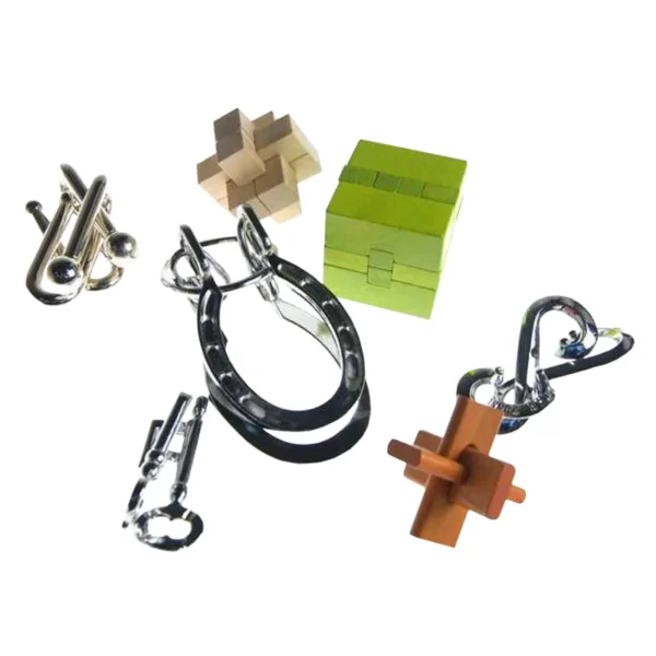 Coffret 10 casse-têtes bois et métal - contenu de la boite
